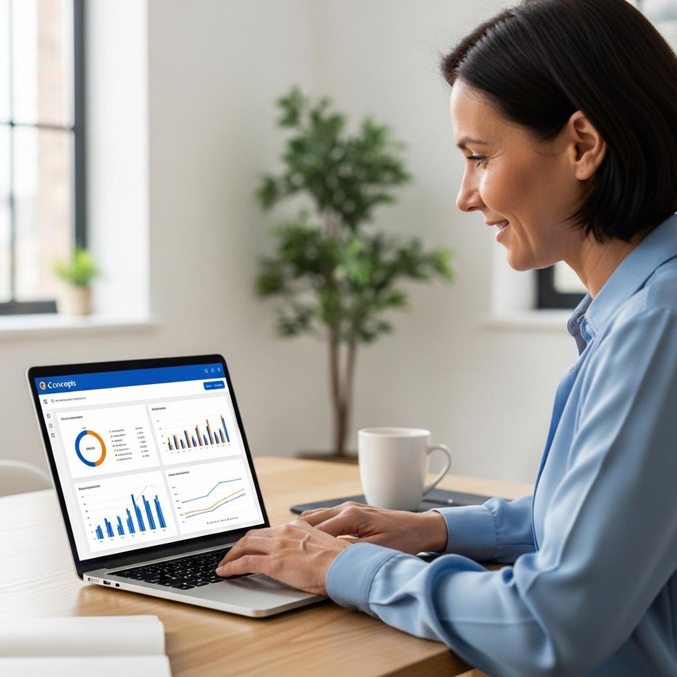 CRM voor kleine bedrijven - Een ondernemer in een klein bedrijf die efficiënt werkt met een CRM-systeem op een laptop, een concept van eConcepts Nederland.