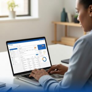 CRM voor MKB - Een MKB-ondernemer die een CRM voor MKB gebruikt op een laptop, geadviseerd door eConcepts Nederland.