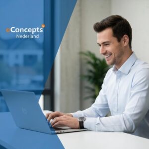 digitale werkplek inrichten - Een overzichtelijke en moderne digitale werkplek op een laptop, symbool voor het efficiënt inrichten door eConcepts Nederland