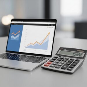 kosten website laten maken - Een rekenmachine en een laptop die de kosten van een website laten maken door eConcepts Nederland symboliseren.