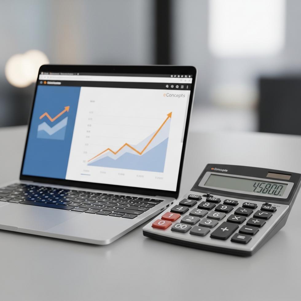 kosten website laten maken - Een rekenmachine en een laptop die de kosten van een website laten maken door eConcepts Nederland symboliseren.