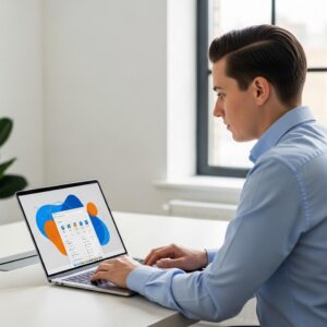 Microsoft 365 beheer - Een professional van eConcepts Nederland die Microsoft 365 beheer uitvoert op een laptop voor een MKB-klant.