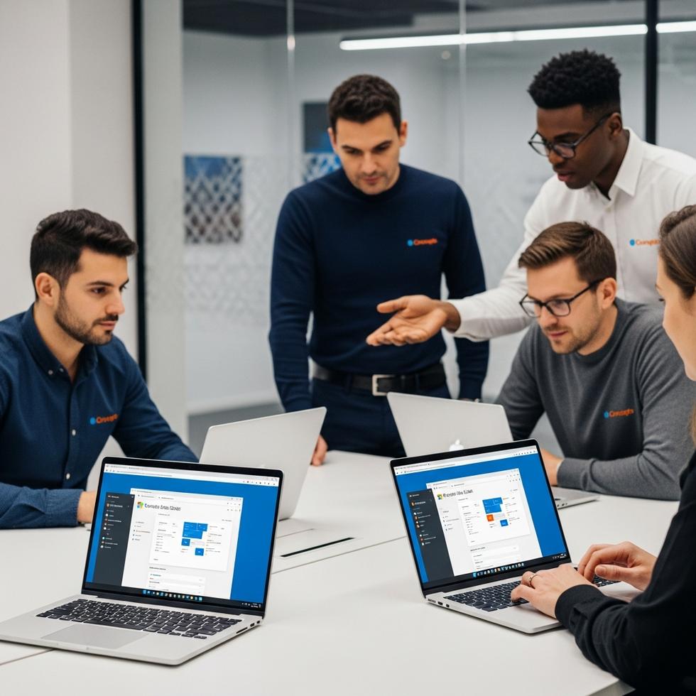 Microsoft 365 Copilot implementeren - Een team van MKB-professionals die Microsoft 365 Copilot implementeren met de hulp van eConcepts Nederland.