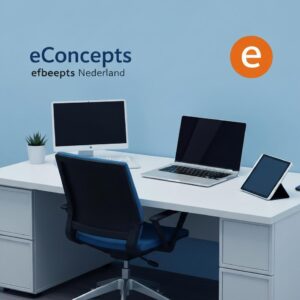 Modern werkplekbeheer - Een opgeruimd en modern bureau met laptop en tablet, symbool voor efficiënt modern werkplekbeheer door eConcepts Nederland