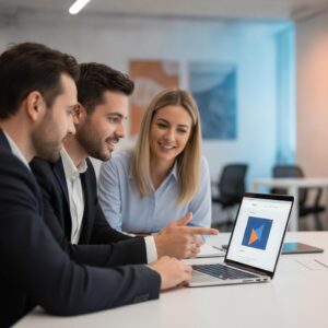 professionele website laten maken - Een ondernemer die tevreden kijkt naar de nieuwe professionele website die is gemaakt door eConcepts Nederland.