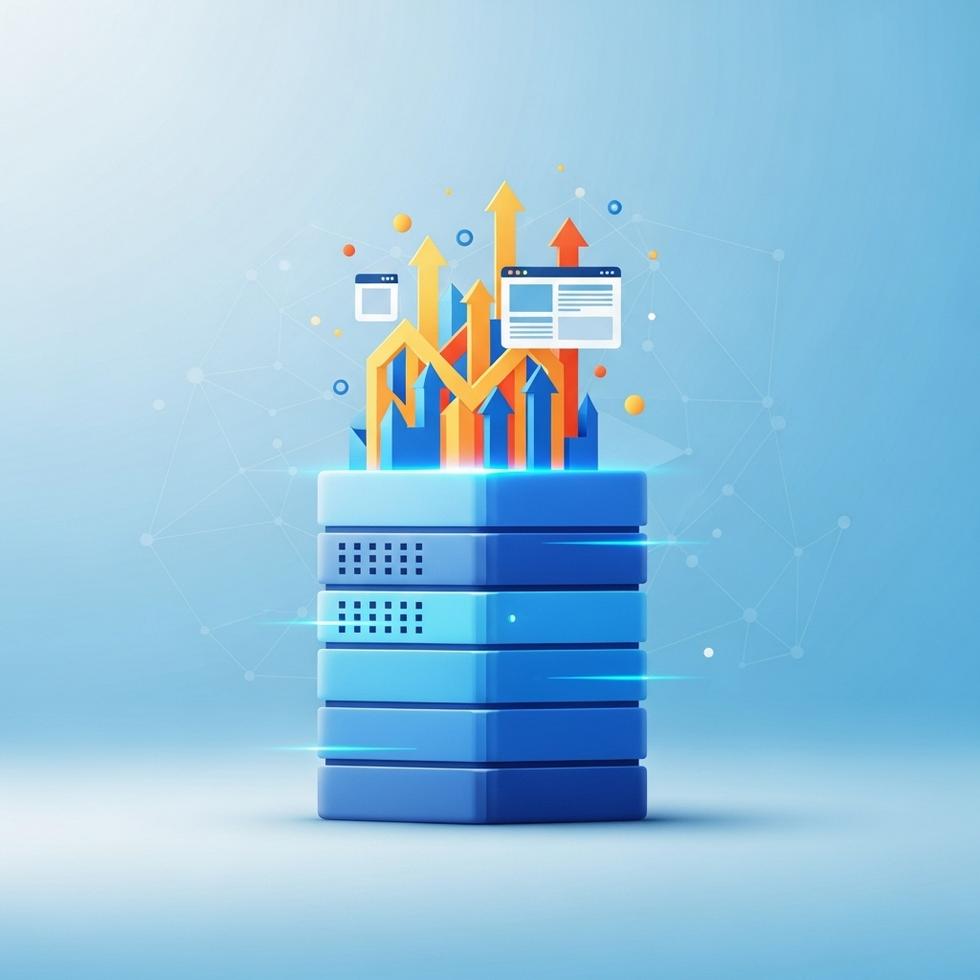webhosting voor MKB - Een illustratie van een solide server die een bloeiende MKB-website ondersteunt, symbool voor stabiele webhosting voor MKB door eConcepts Nederland.