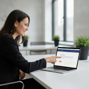 website laten maken - Een MKB-ondernemer werkt aan een laptop waarop het proces van een professionele website laten maken door eConcepts Nederland te zien is.